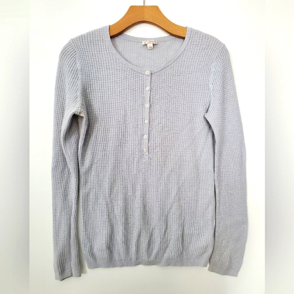 GAP Wool Blend Light Blue Gray Waffle Knit Button Up Sweater Size M